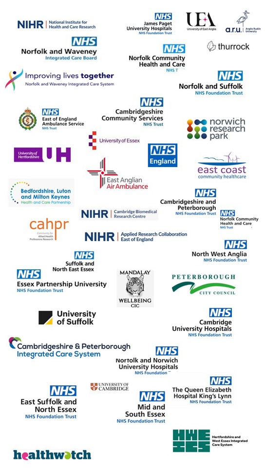 An image of more than 30 logos of different health and care organisations.