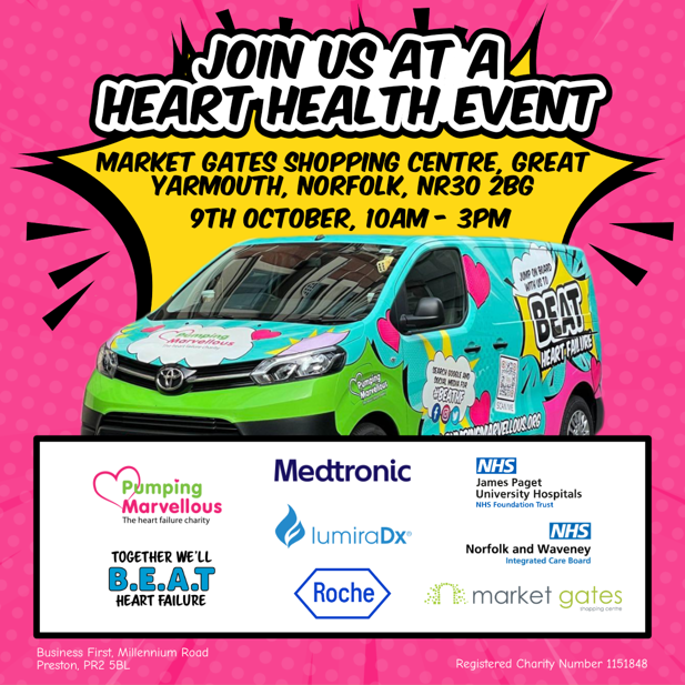 A graphic with the information in the text about the Great Yarmouth Heart Health event
