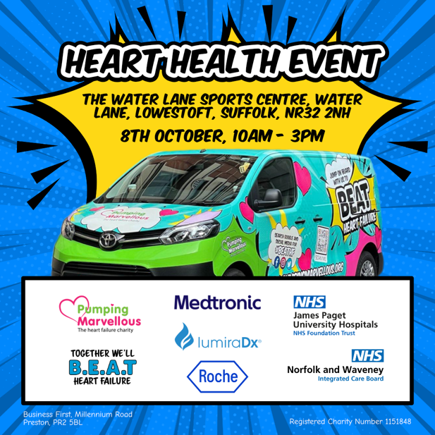 A graphic with the information in the text about the Lowestoft Heart Health event