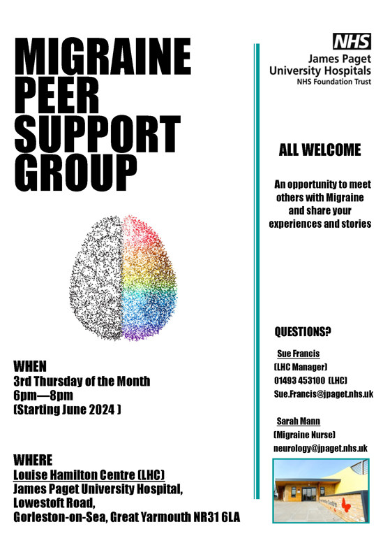 The Migraine Peer Support Group poster which has the information in the text on it.